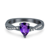 Pear Art Deco Wedding Ring Twisted Simulated Cubic Zirconia 925 Sterling Silver