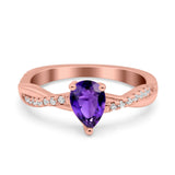 Pear Art Deco Wedding Ring Twisted Simulated Cubic Zirconia 925 Sterling Silver