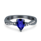 Pear Art Deco Wedding Ring Twisted Simulated Cubic Zirconia 925 Sterling Silver
