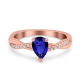 Pear Art Deco Wedding Ring Twisted Simulated Cubic Zirconia 925 Sterling Silver