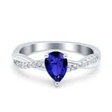 Pear Art Deco Wedding Ring Twisted Simulated Cubic Zirconia 925 Sterling Silver