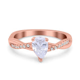 Pear Art Deco Wedding Ring Twisted Simulated Cubic Zirconia 925 Sterling Silver