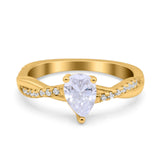 Pear Art Deco Wedding Ring Twisted Simulated Cubic Zirconia 925 Sterling Silver