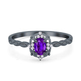 Oval Vintage Floral Engagement Ring Simulated Cubic Zirconia 925 Sterling Silver