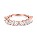 Art Deco Baguette Half Eternity Wedding Band Ring Simulated Cubic Zirconia 925 Sterling Silver
