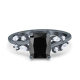 Emerald Cut Art Deco Engagement Wedding Bridal Ring Round Simulated Cubic Zirconia 925 Sterling Silver