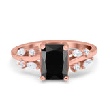 Emerald Cut Art Deco Engagement Wedding Bridal Ring Round Simulated Cubic Zirconia 925 Sterling Silver