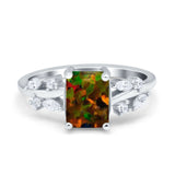 Emerald Cut Art Deco Engagement Wedding Bridal Ring Round Simulated Cubic Zirconia 925 Sterling Silver