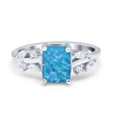 Emerald Cut Art Deco Engagement Wedding Bridal Ring Round Simulated Cubic Zirconia 925 Sterling Silver
