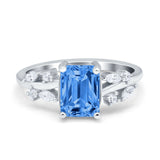 Emerald Cut Art Deco Engagement Wedding Bridal Ring Round Simulated Cubic Zirconia 925 Sterling Silver