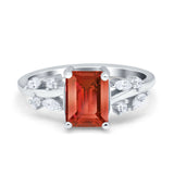 Emerald Cut Art Deco Engagement Wedding Bridal Ring Round Simulated Cubic Zirconia 925 Sterling Silver