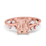Emerald Cut Art Deco Engagement Wedding Bridal Ring Round Simulated Cubic Zirconia 925 Sterling Silver