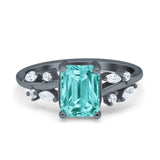 Emerald Cut Art Deco Engagement Wedding Bridal Ring Round Simulated Cubic Zirconia 925 Sterling Silver