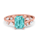 Emerald Cut Art Deco Engagement Wedding Bridal Ring Round Simulated Cubic Zirconia 925 Sterling Silver