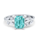 Emerald Cut Art Deco Engagement Wedding Bridal Ring Round Simulated Cubic Zirconia 925 Sterling Silver