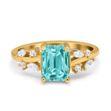 Emerald Cut Art Deco Engagement Wedding Bridal Ring Round Simulated Cubic Zirconia 925 Sterling Silver