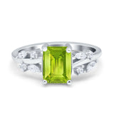 Emerald Cut Art Deco Engagement Wedding Bridal Ring Round Simulated Cubic Zirconia 925 Sterling Silver