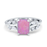 Emerald Cut Art Deco Engagement Wedding Bridal Ring Round Simulated Cubic Zirconia 925 Sterling Silver