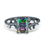 Emerald Cut Art Deco Engagement Wedding Bridal Ring Round Simulated Cubic Zirconia 925 Sterling Silver