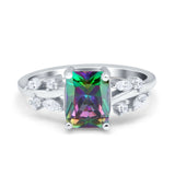Emerald Cut Art Deco Engagement Wedding Bridal Ring Round Simulated Cubic Zirconia 925 Sterling Silver