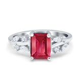 Emerald Cut Art Deco Engagement Wedding Bridal Ring Round Simulated Cubic Zirconia 925 Sterling Silver