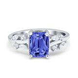 Emerald Cut Art Deco Engagement Wedding Bridal Ring Round Simulated Cubic Zirconia 925 Sterling Silver