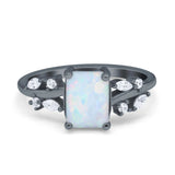 Emerald Cut Art Deco Engagement Wedding Bridal Ring Round Simulated Cubic Zirconia 925 Sterling Silver