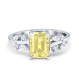 Emerald Cut Art Deco Engagement Wedding Bridal Ring Round Simulated Cubic Zirconia 925 Sterling Silver