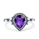 Teardrop Pear Art Deco Engagement Wedding Bridal Halo Ring Round Simulated Cubic Zirconia 925 Sterling Silver