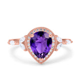 Teardrop Pear Art Deco Engagement Wedding Bridal Halo Ring Round Simulated Cubic Zirconia 925 Sterling Silver