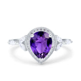 Teardrop Pear Art Deco Engagement Wedding Bridal Halo Ring Round Simulated Cubic Zirconia 925 Sterling Silver