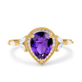 Teardrop Pear Art Deco Engagement Wedding Bridal Halo Ring Round Simulated Cubic Zirconia 925 Sterling Silver