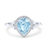 Teardrop Pear Art Deco Engagement Wedding Bridal Halo Ring Round Simulated Cubic Zirconia 925 Sterling Silver