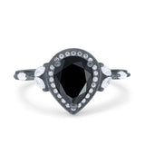 Teardrop Pear Art Deco Engagement Wedding Bridal Halo Ring Round Simulated Cubic Zirconia 925 Sterling Silver