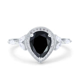 Teardrop Pear Art Deco Engagement Wedding Bridal Halo Ring Round Simulated Cubic Zirconia 925 Sterling Silver