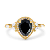 Teardrop Pear Art Deco Engagement Wedding Bridal Halo Ring Round Simulated Cubic Zirconia 925 Sterling Silver