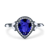 Teardrop Pear Art Deco Engagement Wedding Bridal Halo Ring Round Simulated Cubic Zirconia 925 Sterling Silver