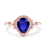 Teardrop Pear Art Deco Engagement Wedding Bridal Halo Ring Round Simulated Cubic Zirconia 925 Sterling Silver