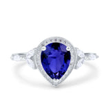 Teardrop Pear Art Deco Engagement Wedding Bridal Halo Ring Round Simulated Cubic Zirconia 925 Sterling Silver