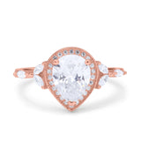 Teardrop Pear Art Deco Engagement Wedding Bridal Halo Ring Round Simulated Cubic Zirconia 925 Sterling Silver