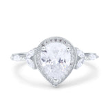 Teardrop Pear Art Deco Engagement Wedding Bridal Halo Ring Round Simulated Cubic Zirconia 925 Sterling Silver