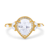 Teardrop Pear Art Deco Engagement Wedding Bridal Halo Ring Round Simulated Cubic Zirconia 925 Sterling Silver