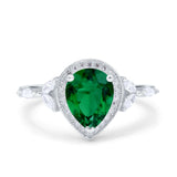 Teardrop Pear Art Deco Engagement Wedding Bridal Halo Ring Round Simulated Cubic Zirconia 925 Sterling Silver