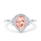 Teardrop Pear Art Deco Engagement Wedding Bridal Halo Ring Round Simulated Cubic Zirconia 925 Sterling Silver