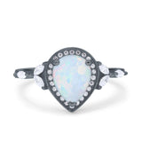 Teardrop Pear Art Deco Engagement Wedding Bridal Halo Ring Round Simulated Cubic Zirconia 925 Sterling Silver