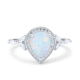 Teardrop Pear Art Deco Engagement Wedding Bridal Halo Ring Round Simulated Cubic Zirconia 925 Sterling Silver