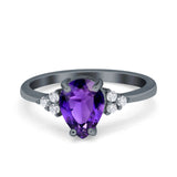 Teardrop Pear Art Deco Engagement Wedding Bridal Ring Round Simulated Cubic Zirconia Accent 925 Sterling Silver