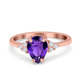Teardrop Pear Art Deco Engagement Wedding Bridal Ring Round Simulated Cubic Zirconia Accent 925 Sterling Silver