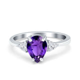Teardrop Pear Art Deco Engagement Wedding Bridal Ring Round Simulated Cubic Zirconia Accent 925 Sterling Silver