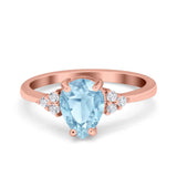 Teardrop Pear Art Deco Engagement Wedding Bridal Ring Round Simulated Cubic Zirconia Accent 925 Sterling Silver